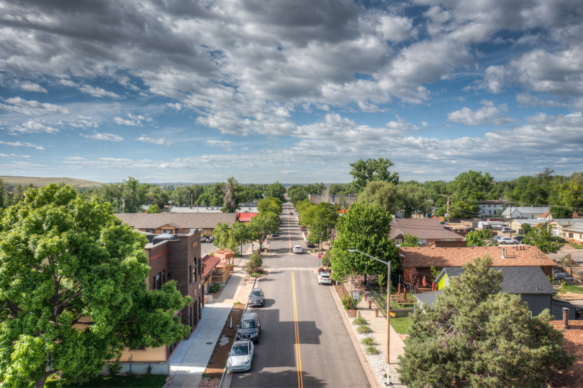 view looking down over the city of Erie Colorado